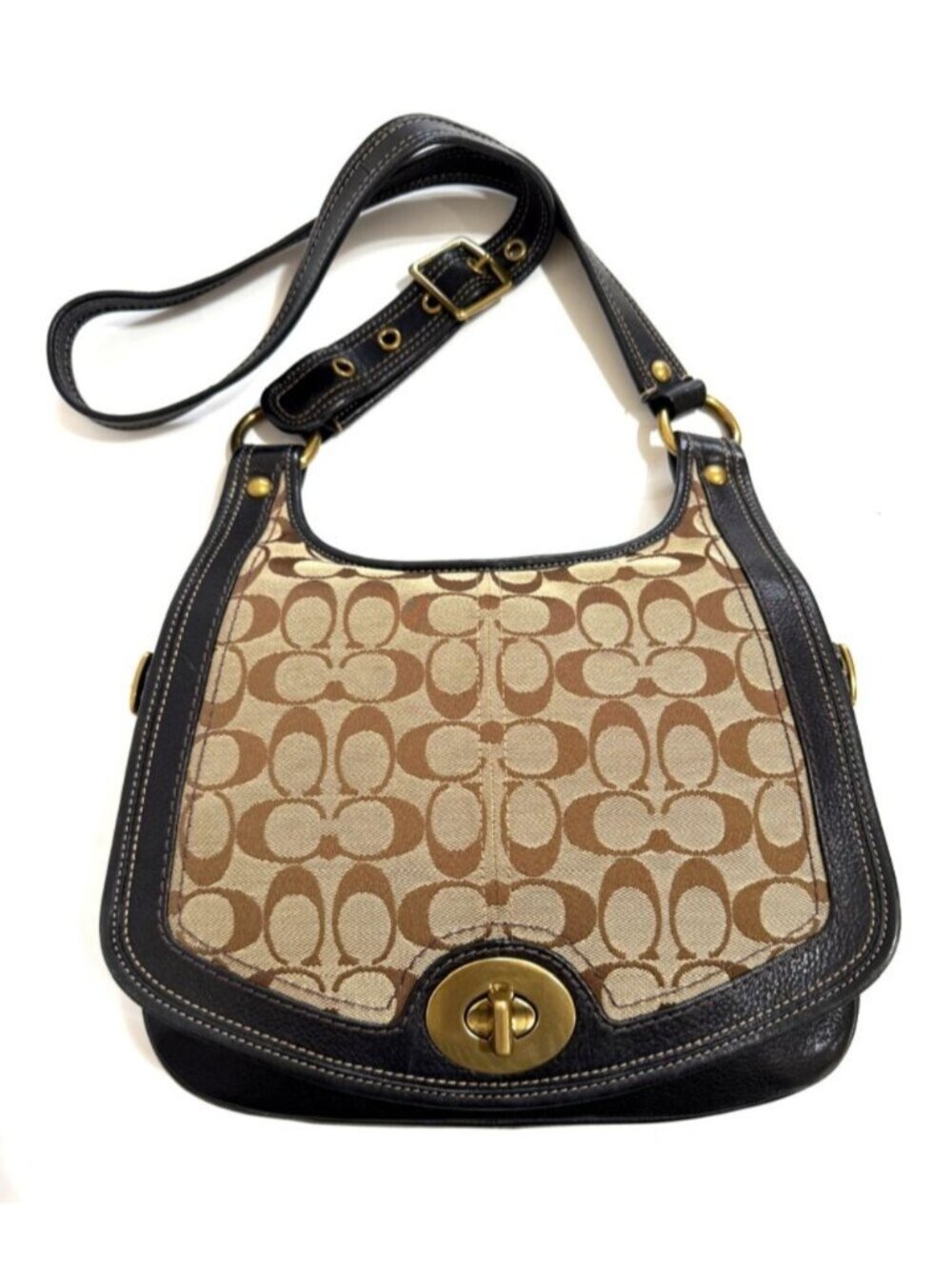 🔥RARE🔥 Coach Vtg Y2K Legacy Khaki Sig C Blk Vachetta Messenger Crossbody Bag